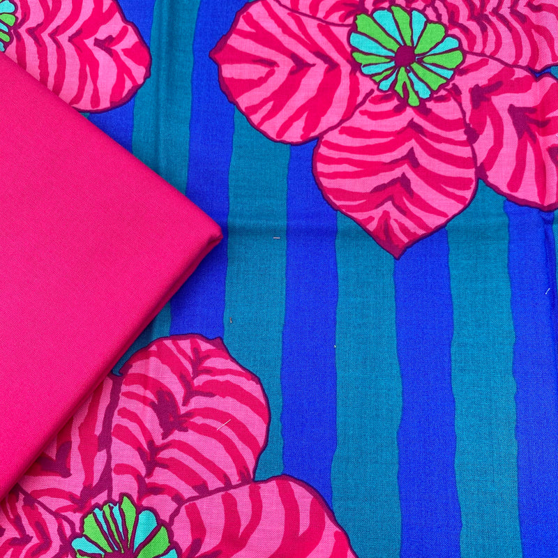 Half Metre Heaven: Kaffe Fassett Collective | August 2023 'Zebra Lily' Blue PWBM091 with Pomegranate