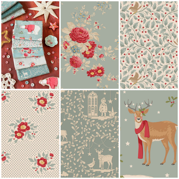 PREORDER: Tilda | Merry Little Christmas: FIVE Fabrics CUT TO ORDER in ¼m increments: DUCK EGG