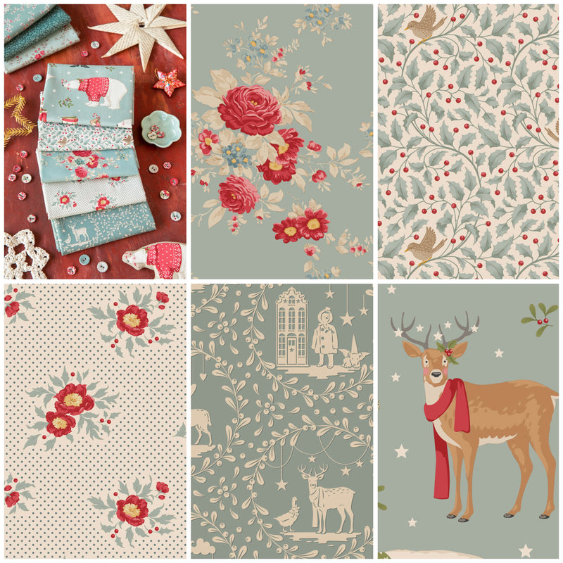 PREORDER: Tilda | Merry Little Christmas: FIVE Fabrics CUT TO ORDER in ¼m increments: DUCK EGG