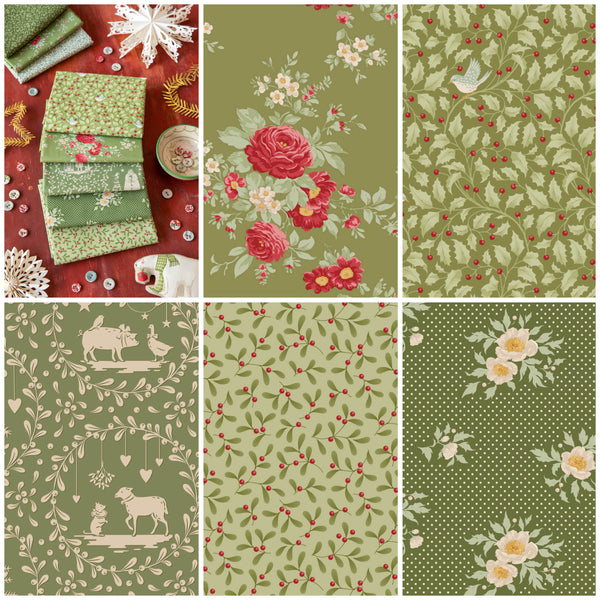 PREORDER: Tilda | Merry Little Christmas: FIVE Fabrics CUT TO ORDER in ¼m increments: GREEN