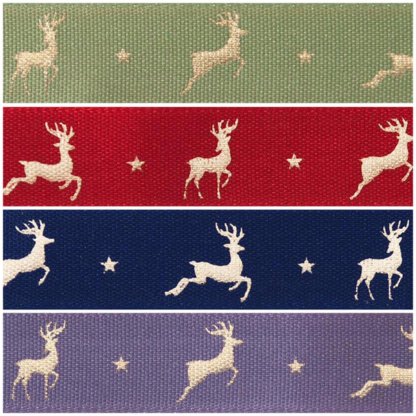 Berisfords Ribbon | 'Reindeer Flight': 4 x 1m lengths: Red/Gold, Khaki/Gold, Navy/Gold, Mulberry/Gold
