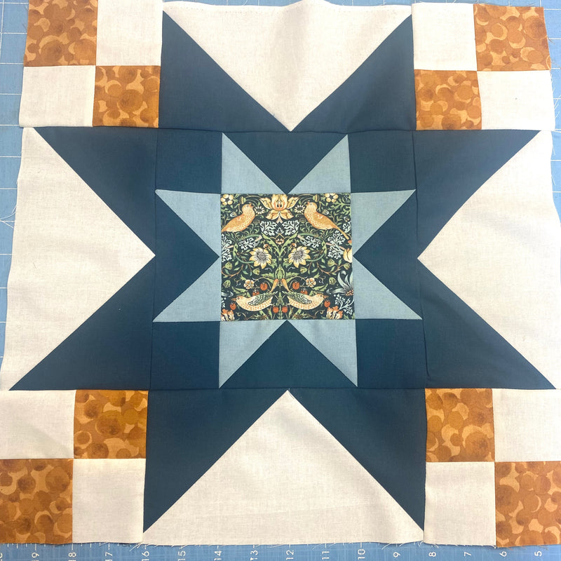 FABRIC KIT: Shadow Star Quilt: Morris & Co 'Strawberry Thief Mini' Marine with IVORY & DUCKEGG Option