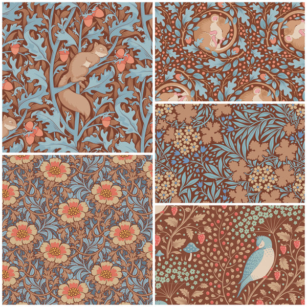 Tilda | Hibernation: FIVE Fabrics CUT TO ORDER in 1/4m Increments: PECAN/HAZEL