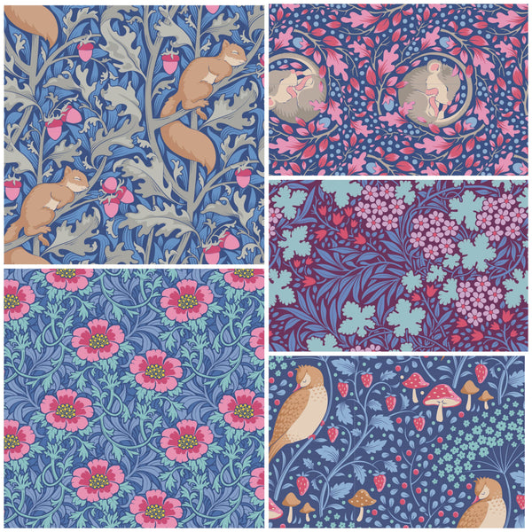 Tilda | Hibernation: FIVE Fabrics CUT TO ORDER in 1/4m Increments: BLUE/DENIM/EGGPLANT