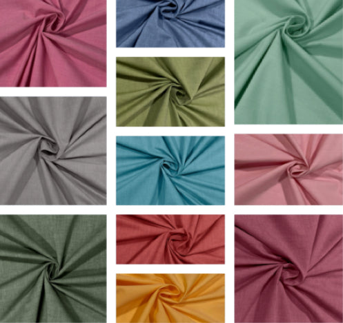 SPECIAL BUY BUNDLE: 11 LONG QUARTERS Yarn Dyed Cotton Chambray (Magenta, Red, Bottle, Grey, Green, Yellow, Royal, Fuchsia, Pink, Mint, Turquoise)
