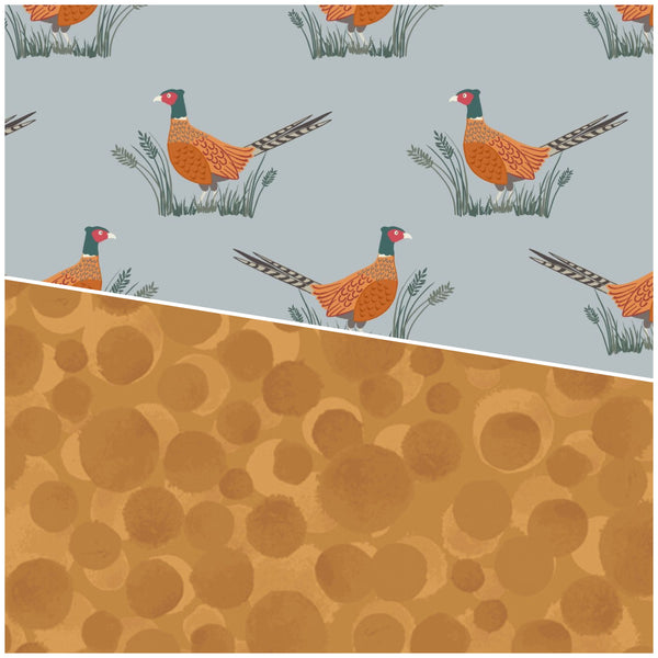 SPECIAL BUY DUO: 2 x 1/2m: Lewis & Irene | Country Life 'Pheasants' on Grey A91.1 + 'Bumbleberries' BB275 Dark Golden Sand