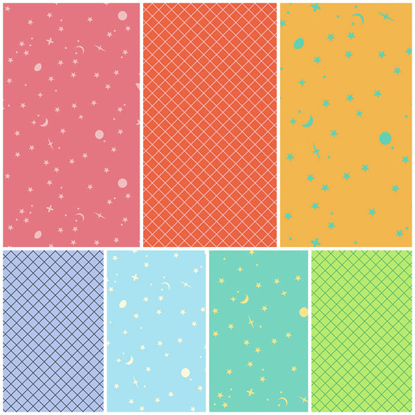 LONG QUARTER BUNDLE: 7 x LQ Tula Pink | True Colors 'Space Sprinkles' and 'On The Grid' in a RAINBOW of colour