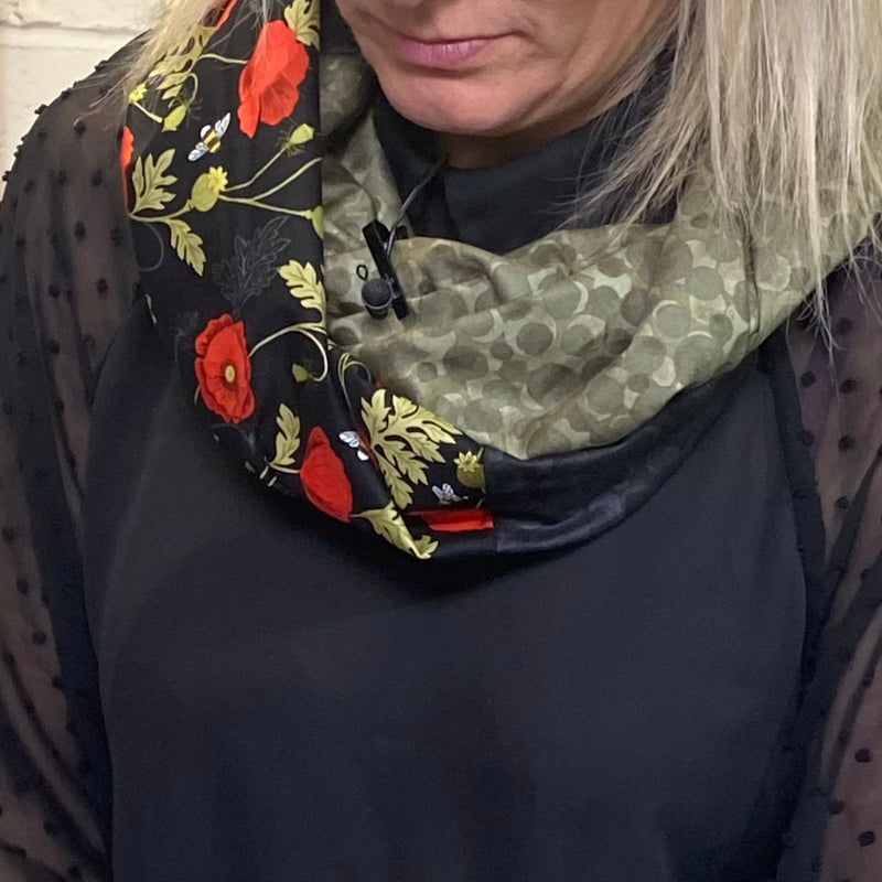 FABRIC KIT: Infinity Scarf: 3x FQ Lewis & Irene | 'Little Poppies' on Natural + 'Poppy Shadow' on Red + Bumbleberries' BB313 Olive