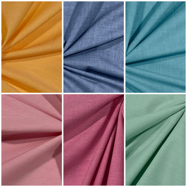 SPECIAL BUY BUNDLE: 6 x 1/2m Yarn Dyed Cotton Chambray: Fuchsia, Pink, Mint, Turquoise, Royal, Yellow - Delayed Despatch