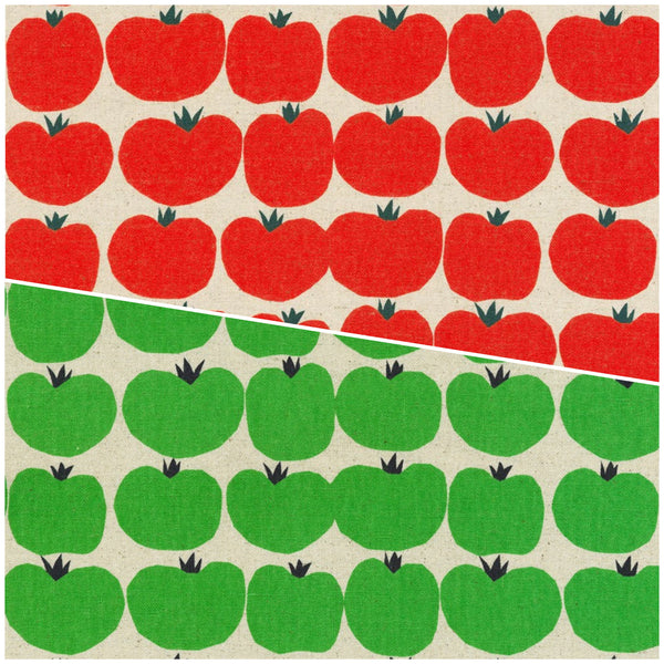HALF METRE DUO: Sevenberry for Robert Kaufman | Cotton/Flax Blend Canvas 'Tomato' 850412D1-1 RED + 850412D1-2 GREEN