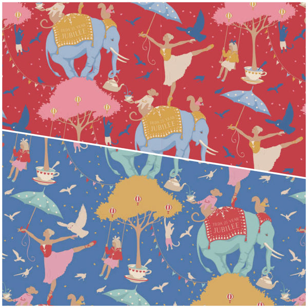 PERFECT PAIRING: 1/2m Duo Tilda | Jubilee Collection: Circus Life' in 100543 Jubilee Red + 100553 Jubilee Blue
