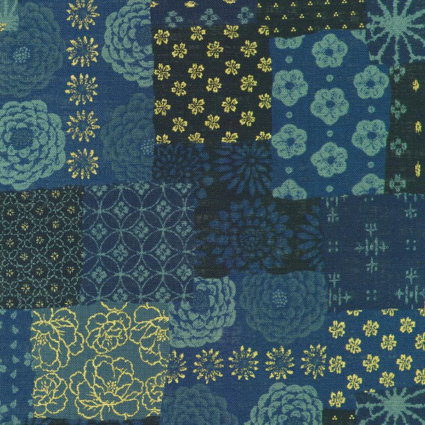 Sevenberry for Robert Kaufman | Nara Homespun 'Sashiko Patchwork' 88501D1-4 NAVY: by the 1/2m