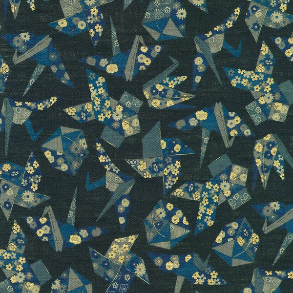 Sevenberry for Robert Kaufman | Nara Homespun 'Paper Cranes' 88501D2-5 NAVY: by the 1/2m