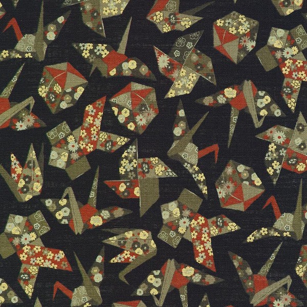 Sevenberry for Robert Kaufman | Nara Homespun 'Paper Cranes' 88501D2-6 BLACK: by the 1/2m