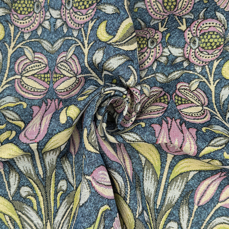 FABRIC TRIO: 1/2m Tapestry Fabric 'Lily & Pomegranate' Jewel NWW017 + 1/2m Lavender plain + LQ Silver Metallic Sparkle Cork