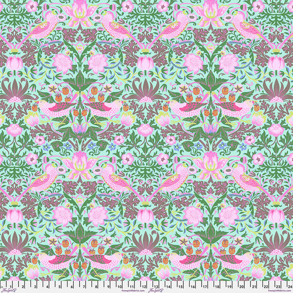 Half Metre Heaven: Kaffe Fassett x Morris & Co 'Strawberry Thief' PWKW013 Aqua with Mint Chambray