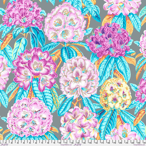 Kaffe Fassett Collective | August 2023 'Rhododendrons' Grey PWPJ124: by the 1/2m