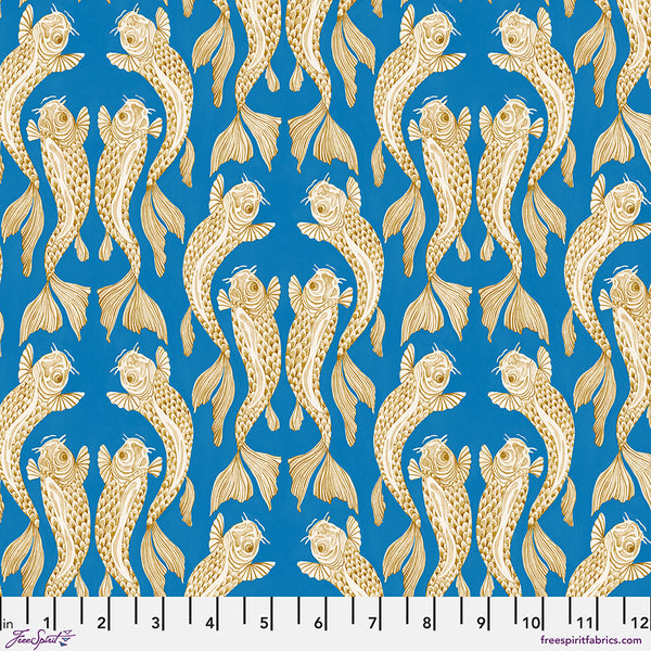 Sanderson | Water Garden Collection 'Voyaging Koi' Blue PWSA048: by the 1/2m