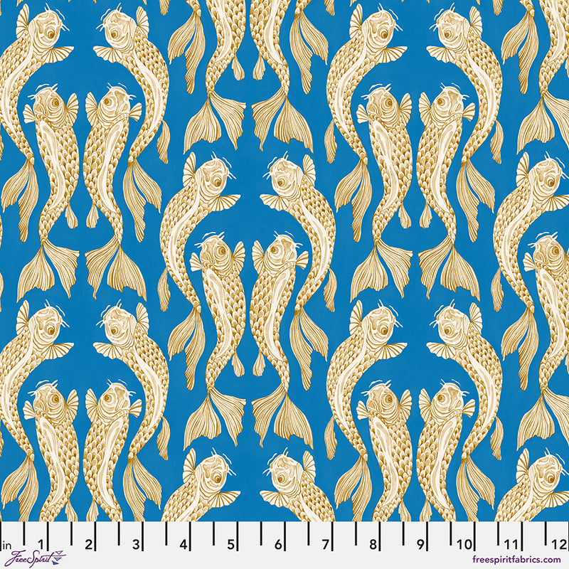 Sanderson | Water Garden Collection 'Voyaging Koi' Blue PWSA048: by the 1/2m
