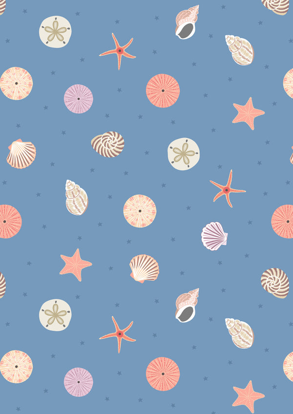 Lewis & Irene | Small Things... Coastal: 'Seashells' on Blue - SM60.3: by the 1/2m