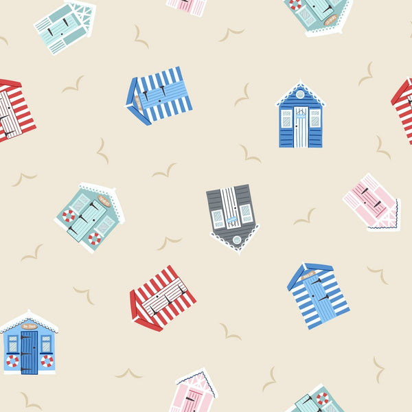 Lewis & Irene | Small Things... Coastal: 'Beach Huts' on Clotted Cream - SM61.1: by the 1/2m