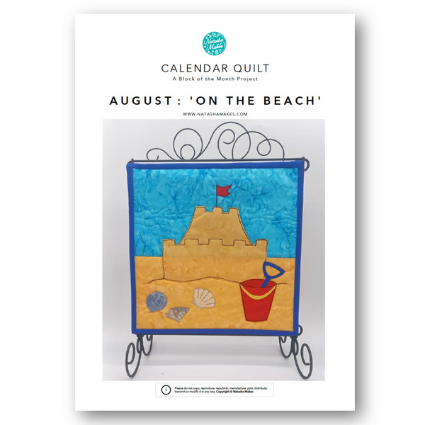 INSTRUCTIONS with Template: Calendar Quilt | BLOCK 8 August 'On The Beach': PRINTED VERSION