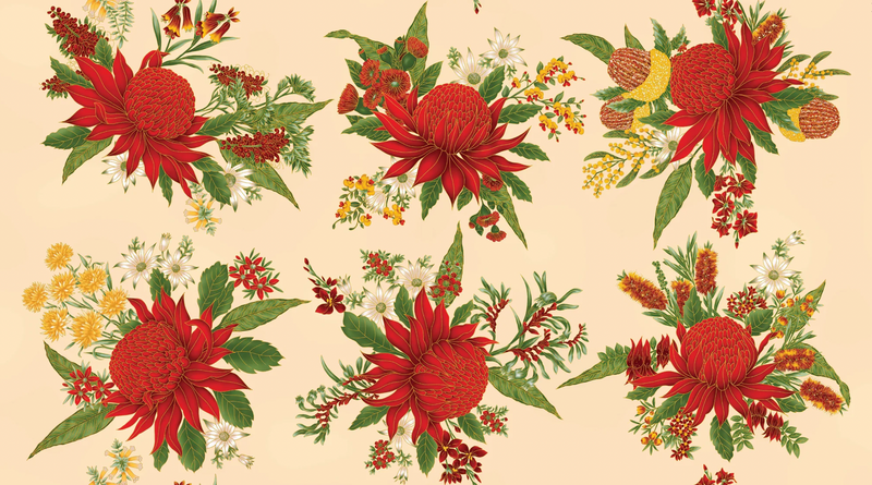 Leesa Chandler | Under The Australian Sun 'Large Waratahs' Red Ivory 0024 1: by the 60cm increment