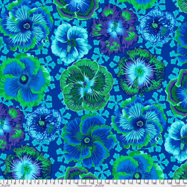 Kaffe Fassett Collective | August 2023 'Floating Hibiscus' Blue PWPJ122: by the 1/2m