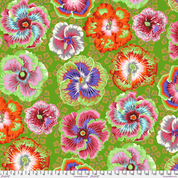 Kaffe Fassett Collective | August 2023 'Floating Hibiscus' Green PWPJ122: by the 1/2m