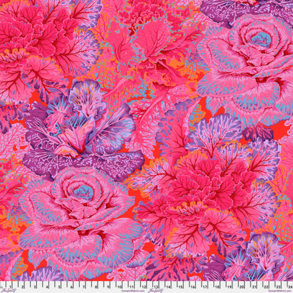 Kaffe Fassett Collective | August 2023 'Curly Kale' Red PWPJ120: by the 1/2m