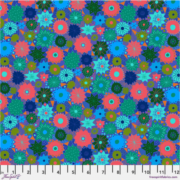 Monika Forsberg for Conservatory Craft | Bloomology 'Spangled' Blue PWMF034.BLUE: by the 1/2m