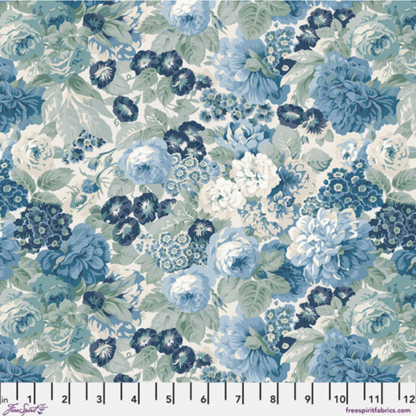 Sanderson | Southwold Blue Collection 'Rose and Peony Medium' Blue PWSA017: by the 1/2m