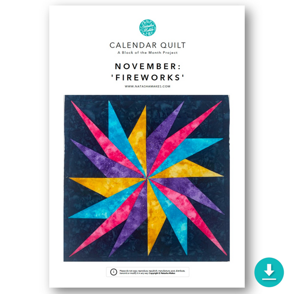 INSTRUCTIONS with Template: Calendar Quilt | BLOCK 11 November 'Fireworks': DIGITAL DOWNLOAD