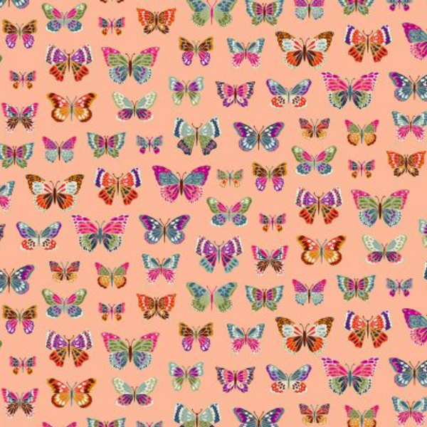 BOLT END SALE: Makower | Luxe 'Butterflies' Peach 2613/N: Approx 2.3m