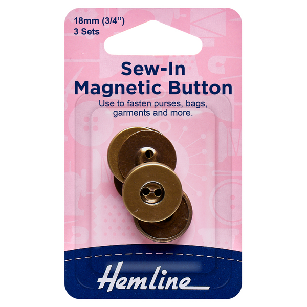 HEMLINE: Sew-in Magnetic Buttons: 481.BS Antique Brass: 18mm