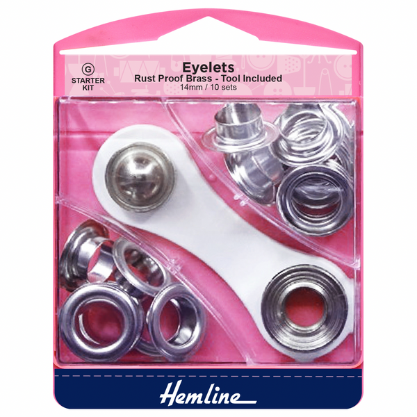 HEMLINE: Eyelets Starter Kit: 14mm: Nickel Silver: (G): 10 Pieces
