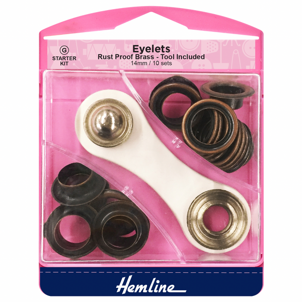 HEMLINE: Eyelets Starter Kit: 14mm: Bronze: (G): 10 Pieces