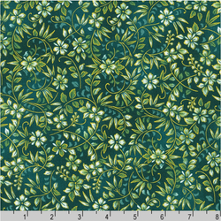 Robert Kaufman Fabrics | Imperial Collection Honoka: 'Flowers and Foliage' Teal SRKM-21936-213: by the 1/2m