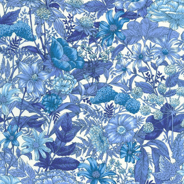 Sevenberry for Robert Kaufman | Vintage Study 'Floral Foliage' 4216D1-7 Blue: by the 1/2m