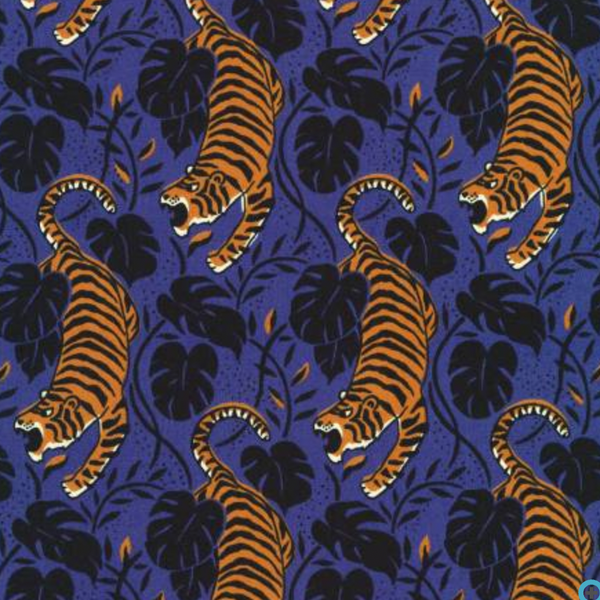 Sevenberry for Robert Kaufman | Exotic Travels 'Tiger' 850422D1-5 Navy: by the 1/2m