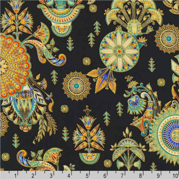 Robert Kaufman Fabrics | Ancient Beauty 'Floral' SRKM-22111-181 ONYX: by the 1/2m