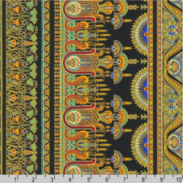 Robert Kaufman Fabrics | Ancient Beauty 'Border Print' SRKM-22112-181 ONYX: by the 1/2m