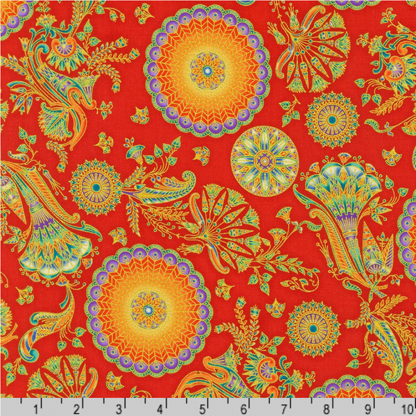 Robert Kaufman Fabrics | Ancient Beauty 'Circle Flowers' SRKM-22113-105 GARNET: by the 1/2m