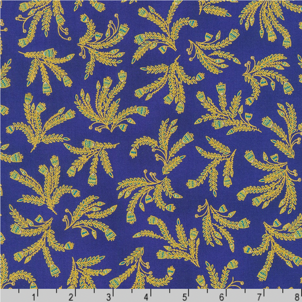 Robert Kaufman Fabrics | Ancient Beauty 'Fronds' SRKM-22116-11 ROYAL: by the 1/2m