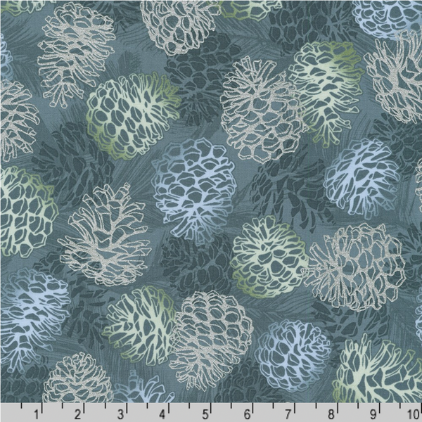 Robert Kaufman Fabrics | Wishwell: Winterstone 'Pine Cones' WELM-22454-66 SLATE: by the 1/2m
