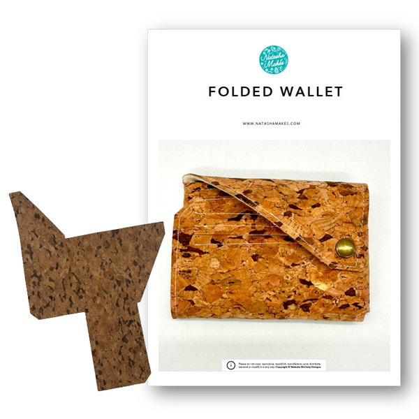 PRECUT MAKES: Folded Wallet: PRINTED INSTRUCTIONS + DARK GRAIN CORK