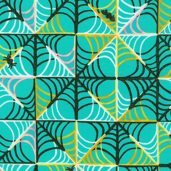 BOLT END SALE: Robert Kaufman Fabrics | Wishwell: Bat-Tastic 'Webs' WELM-21706-213 TEAL: Approx 2.9m