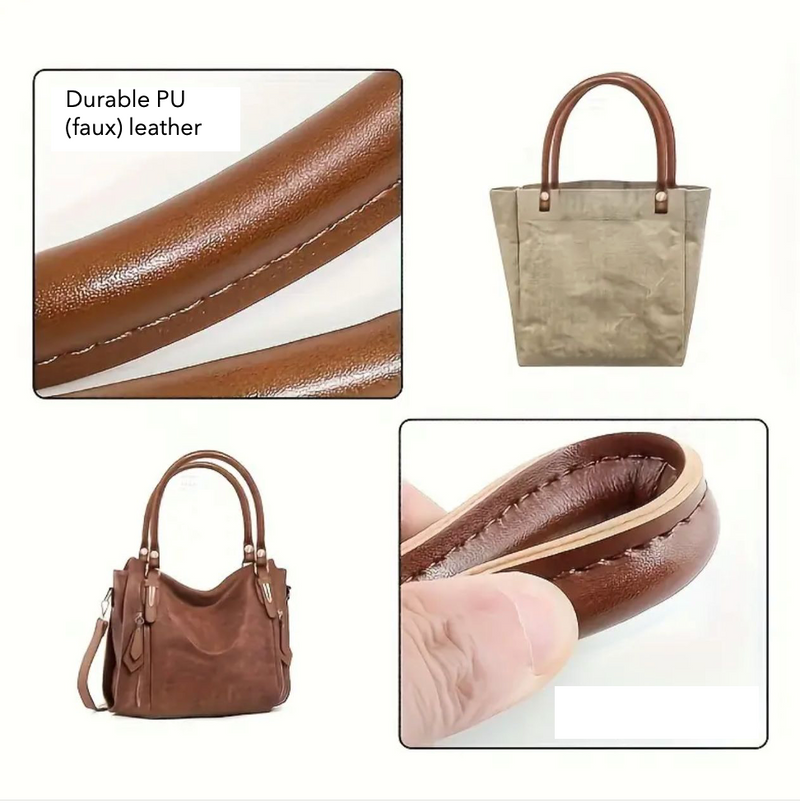 HARDWARE: PAIR of PU Faux Leather Bag Handles with Magnetic Clasp Attachments: Antique Tan colour