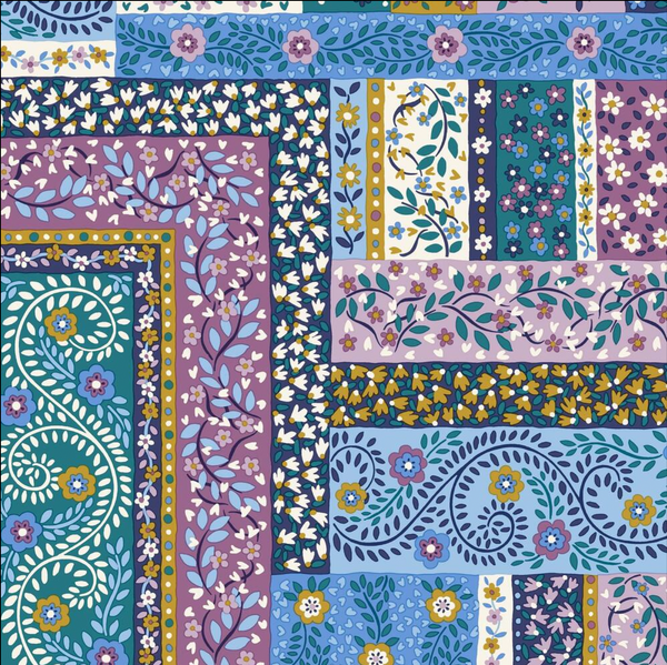 Liberty | Tudor Celebration 'Patchwork Scarves' 442A (Blue/Purple): by the ½m