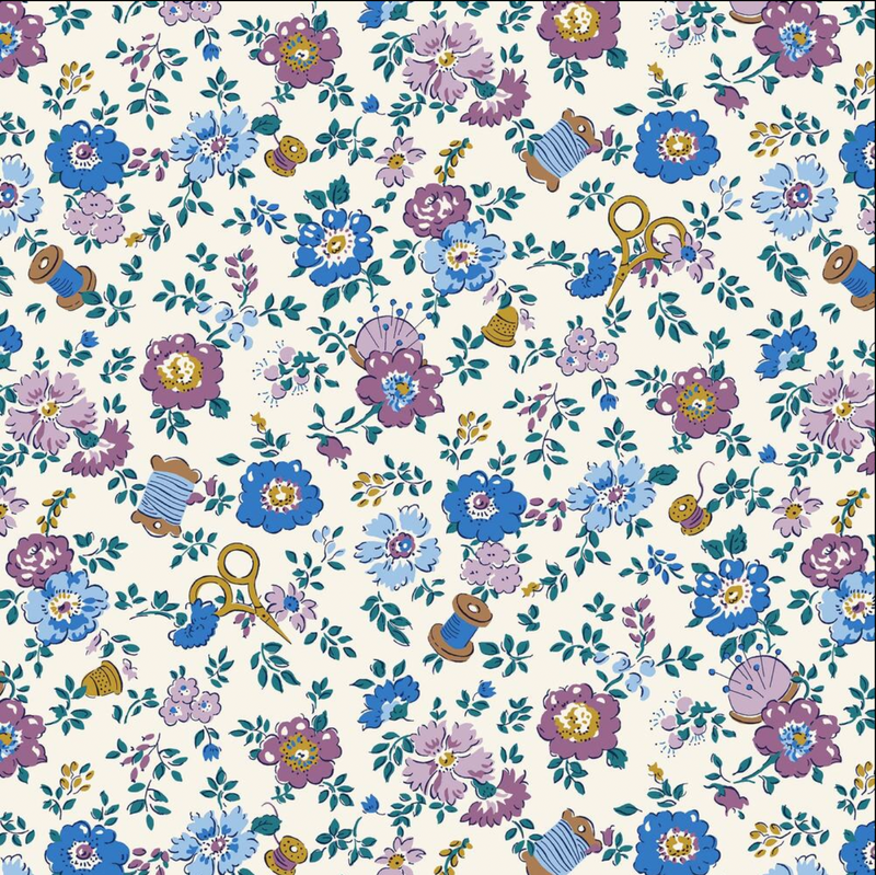 Liberty | Tudor Celebration 'Haberdashery Floral' 443A (Blue/Purple Multi): by the ½m